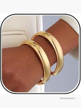 2pcs Gold Bangle Bracelets, Hinged Cuff Open Wide Chunky Stack Arm Cuff Jewelry